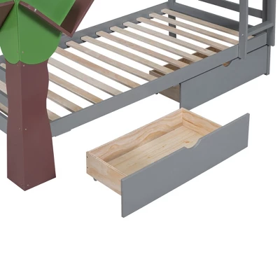 Twin-Over-Twin Bunk Bed With A Tree Decor And Two Storage Drawers-ModernLuxe 14 Twin-Over-Twin Bunk Bed With A Tree Decor And Two Storage Drawers-ModernLuxe - Image 12