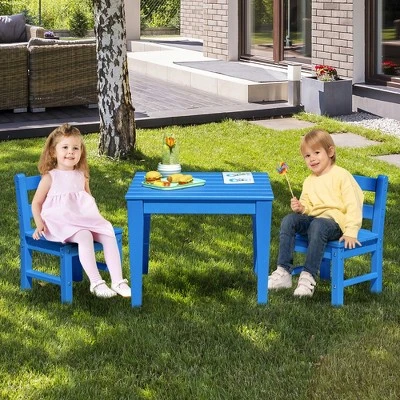 Costway 3PCS Kids Table & 2 Chairs Set Outdoor Heavy-Duty All-Weather Activity Table Set 3 Costway 3PCS Kids Table & 2 Chairs Set Outdoor Heavy-Duty All-Weather Activity Table Set
