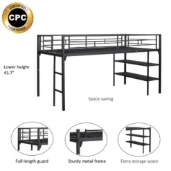 Metal Twin Size Low Loft Bed With Storage Shelf And Stairs, Black - ModernLuxe 13 Metal Twin Size Low Loft Bed With Storage Shelf And Stairs, Black - ModernLuxe -Children Furniture Store GUEST 55db4bad 1ef2 4747 a280 97b4e87424a8