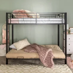 Twin Over Futon Analise Metal Bunk Bed Black - Saracina Home -Children Furniture Store GUEST 561bd3db cee9 44eb b8a5 0f2ff86da729
