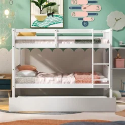Twin Over Twin Wood Bunk Bed With Trundle, Safety Rail And Ladder-ModernLuxe 11 Twin Over Twin Wood Bunk Bed With Trundle, Safety Rail And Ladder-ModernLuxe -Children Furniture Store GUEST 5666f2fd ccc3 4dff 94d1 0a747ff17745