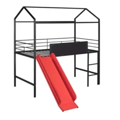 Twin Size Metal House Loft Bed With Slide And Two-Sided Writable Wooden Board-ModernLuxe 15 Twin Size Metal House Loft Bed With Slide And Two-Sided Writable Wooden Board-ModernLuxe -Children Furniture Store GUEST 568e1afb feaf 4c1c b759 1d9940ad19c5