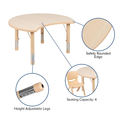 Emma And Oliver 25.125"W X 35.5"L Crescent Natural Plastic Adjustable Activity Table-Seats 4 4 Emma And Oliver 25.125"W X 35.5"L Crescent Natural Plastic Adjustable Activity Table-Seats 4 - Image 2
