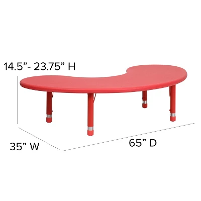 Flash Furniture 35"W X 65"L Half-Moon Plastic Height Adjustable Activity Table 5 Flash Furniture 35"W X 65"L Half-Moon Plastic Height Adjustable Activity Table - Image 3