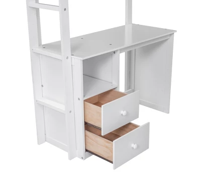 Wood Loft Bed With Wardrobes And 2-Drawer Desk With Cabinet-ModernLuxe 13 Wood Loft Bed With Wardrobes And 2-Drawer Desk With Cabinet-ModernLuxe - Image 11