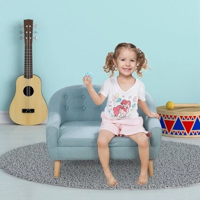 Qaba 2-Seat Kids Sofa Linen Fabric And Wooden Frame Sofa For Kids And Toddlers Ages 3-7, 11" High Seat 4 Qaba 2-Seat Kids Sofa Linen Fabric And Wooden Frame Sofa For Kids And Toddlers Ages 3-7, 11" High Seat - Image 2
