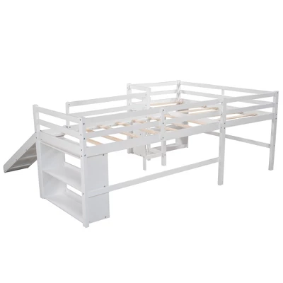 Twin Size L-Shaped Loft Bed With Movable Two-Tier Shelves And Slide - ModernLuxe 8 Twin Size L-Shaped Loft Bed With Movable Two-Tier Shelves And Slide - ModernLuxe - Image 6