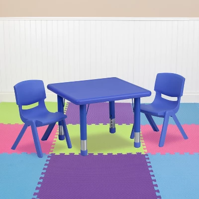 Flash Furniture 24" Square Plastic Height Adjustable Activity Table Set With 2 Chairs 3 Flash Furniture 24" Square Plastic Height Adjustable Activity Table Set With 2 Chairs