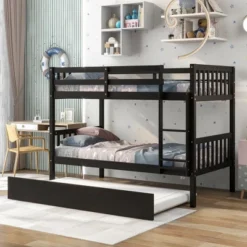 Twin Over Twin Wood Bunk Bed With Trundle, Safety Rail And Ladder-ModernLuxe 16 Twin Over Twin Wood Bunk Bed With Trundle, Safety Rail And Ladder-ModernLuxe -Children Furniture Store GUEST 605c8df9 bf99 4241 a632 0516ae8f6f0f