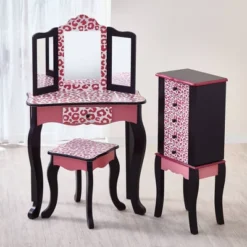 Fashion Leopard Prints Gisele Play Wooden Vanity Set Pink / Black - Teamson Kids -Children Furniture Store GUEST 60c46ba1 a0bd 4986 b9f6 280ceddaa470