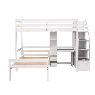 Twin Size Loft Bed With Separate Bed, Staircase For Storage, Desk, Shelves And Drawers - ModernLuxe 7 Twin Size Loft Bed With Separate Bed, Staircase For Storage, Desk, Shelves And Drawers - ModernLuxe - Image 5