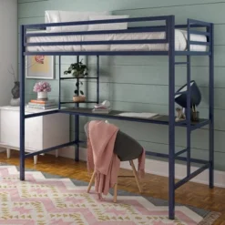 Twin Maxwell Metal Loft Bed With Desk & Shelves Blue/Black - Novogratz 15 Twin Maxwell Metal Loft Bed With Desk & Shelves Blue/Black - Novogratz -Children Furniture Store GUEST 63e85108 62b9 4a7d 8a8e 9e3bf953eb2a