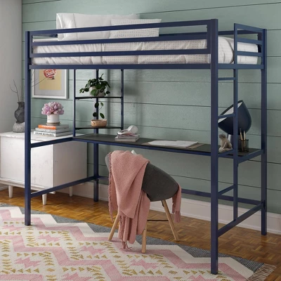 Twin Maxwell Metal Loft Bed With Desk & Shelves Blue/Black - Novogratz 9 Twin Maxwell Metal Loft Bed With Desk & Shelves Blue/Black - Novogratz - Image 7