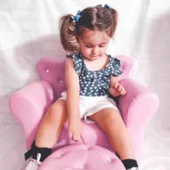 Qaba Kids Sofa Set, Children's Upholstered Sofa With Footstool, Princess Sofa With Diamond Decoration, Baby Sofa Chair For Toddlers, Girls, Pink -Children Furniture Store GUEST 64067051 545c 42c1 a8ec 4b82b41937e7