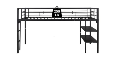 Metal Twin Size Low Loft Bed With Storage Shelf And Stairs, Black - ModernLuxe 6 Metal Twin Size Low Loft Bed With Storage Shelf And Stairs, Black - ModernLuxe - Image 4