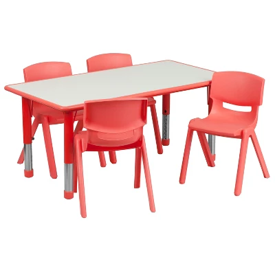 Emma And Oliver 23.625"W X 47.25"L Rectangular Plastic Height Adjustable Activity Table Set With 4 Chairs 11 Emma And Oliver 23.625"W X 47.25"L Rectangular Plastic Height Adjustable Activity Table Set With 4 Chairs - Image 9