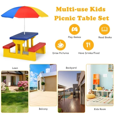 Costway Kids Picnic Table Set W/Removable Umbrella Indoor Outdoor Garden Patio 5 Costway Kids Picnic Table Set W/Removable Umbrella Indoor Outdoor Garden Patio - Image 3