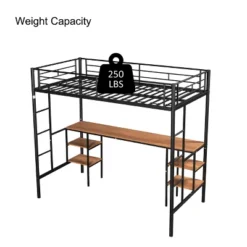 Metal Twin Size Low Loft Bed With Storage Shelf And Table, Black - ModernLuxe 14 Metal Twin Size Low Loft Bed With Storage Shelf And Table, Black - ModernLuxe -Children Furniture Store GUEST 6927a85f 0707 4290 b2f5 da99caf6adce