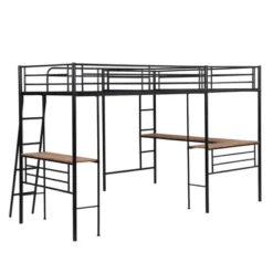 Metal Twin Size Loft Bed With Two Built-in Desks, Black - ModernLuxe -Children Furniture Store GUEST 69c79359 ebd5 4382 b247 61d7f2d221a2