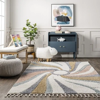 Theodora Colorful Swirl Kids Tassel Area Rug 9 Theodora Colorful Swirl Kids Tassel Area Rug - Image 7