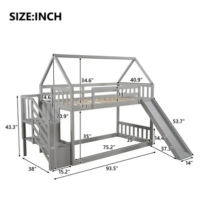 Twin Over Twin Bunk Bed In House Shape With Slide And Storage Staircase-ModernLuxe 4 Twin Over Twin Bunk Bed In House Shape With Slide And Storage Staircase-ModernLuxe - Image 2