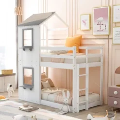 Twin Over Twin Wood Bunk Bed With Roof, Window, Guardrail, And Ladder-ModernLuxe 25 Twin Over Twin Wood Bunk Bed With Roof, Window, Guardrail, And Ladder-ModernLuxe -Children Furniture Store GUEST 6e6fd1cf 516e 4e5e a119 f473fa0d3510