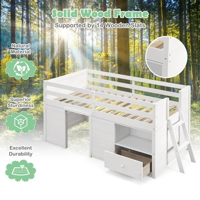 Costway Twin Size Low Loft Bed With Storage Drawer Activity Center Solid Wood Bed Frame 8 Costway Twin Size Low Loft Bed With Storage Drawer Activity Center Solid Wood Bed Frame - Image 6