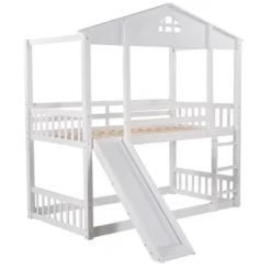 Twin Over Twin House Shaped Bunk Bed With Convertible Slide And Ladder-ModernLuxe -Children Furniture Store GUEST 71289899 6f12 4411 ae94 2377cec115dc