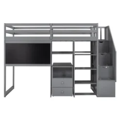 Twin Size Wood Loft Bed With Pullable Desk, Storage Shelves,Staircase And Blackboard-ModernLuxe 14 Twin Size Wood Loft Bed With Pullable Desk, Storage Shelves,Staircase And Blackboard-ModernLuxe -Children Furniture Store GUEST 71e38a07 b16f 4dd2 9a09 9d6a33689876
