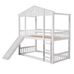 Twin Over Twin House Shaped Bunk Bed With Convertible Slide And Ladder-ModernLuxe -Children Furniture Store GUEST 74896750 9c23 4df3 b5ed c64c1429ef3a