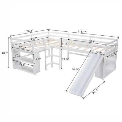 Twin Size L-Shaped Loft Bed With Movable Two-Tier Shelves And Slide - ModernLuxe 4 Twin Size L-Shaped Loft Bed With Movable Two-Tier Shelves And Slide - ModernLuxe - Image 2