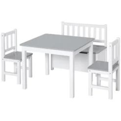 Qaba 4-Piece Kids Table Set With 2 Wooden Chairs, 1 Storage Bench, And Interesting Modern Design -Children Furniture Store GUEST 75c535a2 d598 454a 9b01 ba7b2c09fc2a