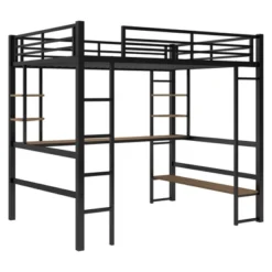 Full Size Metal Loft Bed With Long Desk And Shelves, Black - ModernLuxe -Children Furniture Store GUEST 7653202b fa34 41ef 9b31 99388055da6d