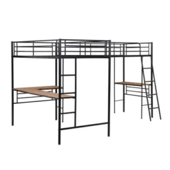 Metal Twin Size Loft Bed With Two Built-in Desks, Black - ModernLuxe -Children Furniture Store GUEST 766d25de aa5a 4f4a b386 0aba854b99b4