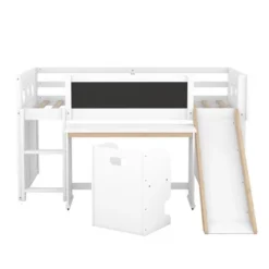 Wood Loft Bed With Slide, Cabinets, Blackboard, Desk And Chair-ModernLuxe -Children Furniture Store GUEST 7a1563cf 61ec 4986 9303 31fc9998d735