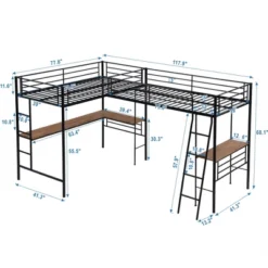 Metal Twin Size Loft Bed With Two Built-in Desks, Black - ModernLuxe -Children Furniture Store GUEST 7ad54581 29e6 4446 870d f2c35945be68