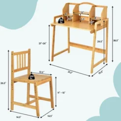 Costway Bamboo Kids Study Desk And Chair Set Height Adjustable Home School W/ Bookshelf -Children Furniture Store GUEST 7b4971b6 c212 4d60 97be 1c09a246ea17