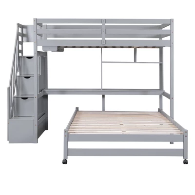 Twin Over Full Bunk Bed With Storage Stairs, Desk, Shelves And Hanger - ModernLuxe 7 Twin Over Full Bunk Bed With Storage Stairs, Desk, Shelves And Hanger - ModernLuxe - Image 5