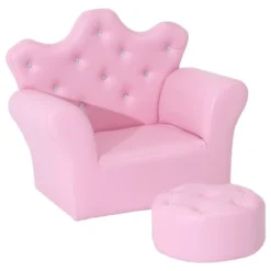 Qaba Kids Sofa Set, Children's Upholstered Sofa With Footstool, Princess Sofa With Diamond Decoration, Baby Sofa Chair For Toddlers, Girls, Pink -Children Furniture Store GUEST 7c0b2df0 c374 4fdc a743 22b5dce8982a