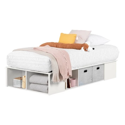 Twin Flexible Platform Bed With Baskets Pure White - South Shore 7 Twin Flexible Platform Bed With Baskets Pure White - South Shore - Image 5