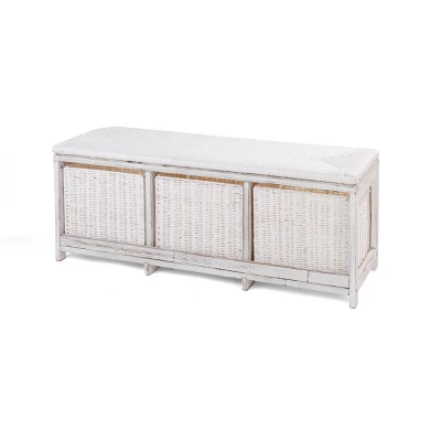 Badger Basket Kid's Storage Bench With Woven Top And Baskets White 5 Badger Basket Kid's Storage Bench With Woven Top And Baskets White - Image 3