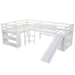 Twin Size L-Shaped Loft Bed With Movable Two-Tier Shelves And Slide - ModernLuxe 16 Twin Size L-Shaped Loft Bed With Movable Two-Tier Shelves And Slide - ModernLuxe -Children Furniture Store GUEST 7ef13c56 0afb 4b80 9853 2cd9eef6f1a3
