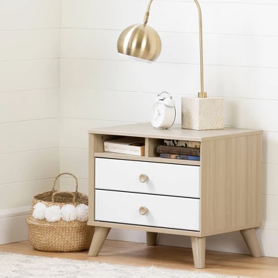 Yodi 2 Drawer Nightstand Soft Elm/White - South Shore 3 Yodi 2 Drawer Nightstand Soft Elm/White - South Shore