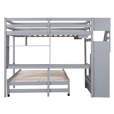 Twin Over Full Bunk Bed With Storage Stairs, Desk, Shelves And Hanger - ModernLuxe 11 Twin Over Full Bunk Bed With Storage Stairs, Desk, Shelves And Hanger - ModernLuxe - Image 9