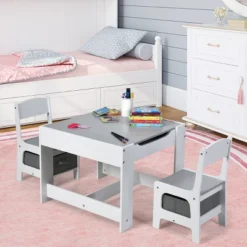 Costway Kids Table Chairs Set With Storage Boxes Blackboard Whiteboard Drawing GreyNature -Children Furniture Store GUEST 86ffcafc f435 4d98 86c3 7abc5eebc373