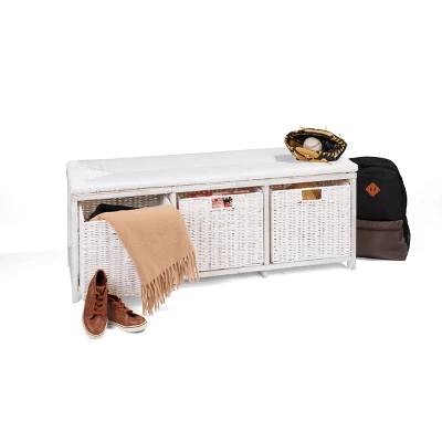 Badger Basket Kid's Storage Bench With Woven Top And Baskets White 10 Badger Basket Kid's Storage Bench With Woven Top And Baskets White - Image 8