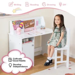 Costway Kids Desk And Chair Set Study Writing Workstation With Bookshelf & Bulletin Board -Children Furniture Store GUEST 8b401a76 fc28 44f9 ad7b cba2ddd1b374