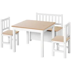 Qaba 4-Piece Kids Table Set With 2 Wooden Chairs, 1 Storage Bench, And Interesting Modern Design -Children Furniture Store GUEST 8b6e0bdf 2514 4290 a8b5 b262a186884c