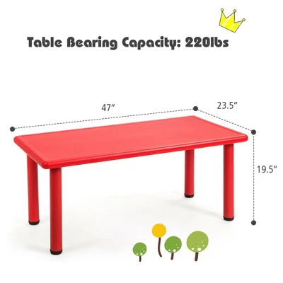 Costway Kids Plastic Rectangular Learn And Play Table Playroom Kindergarten Home Red 3 Costway Kids Plastic Rectangular Learn And Play Table Playroom Kindergarten Home Red