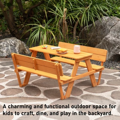 Gardenised Wooden Kids Picnic Table Bench With Backrest, Outdoor Children's Backyard Table, Crafting, Dining, And Playtime Patio Table 3 Gardenised Wooden Kids Picnic Table Bench With Backrest, Outdoor Children's Backyard Table, Crafting, Dining, And Playtime Patio Table